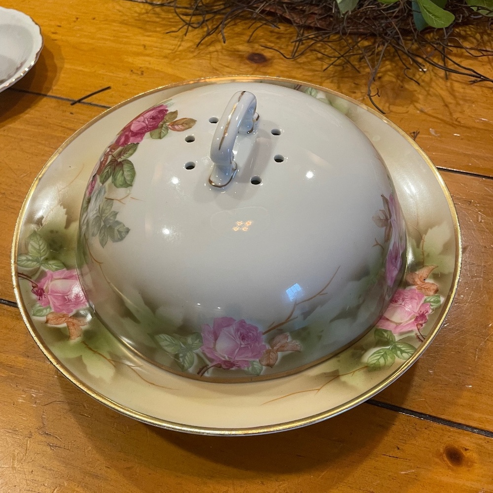 Limoges Weimar Germany Covered Vegetable Dish in Floral Patter